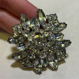 Mid Century Modern Shimmering Rhinestone Silver Statement Brooch